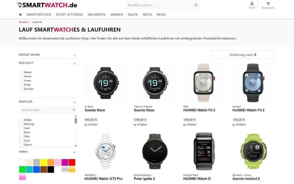 Smartwatch.de Screenshot Shop